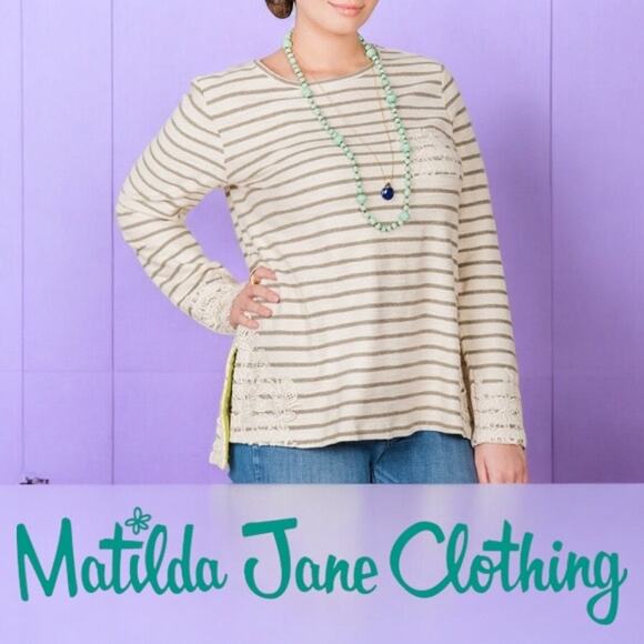 Matilda Jane Blouse | Womens‎ Lace Striped Top | Size L - Picture 1 of 8